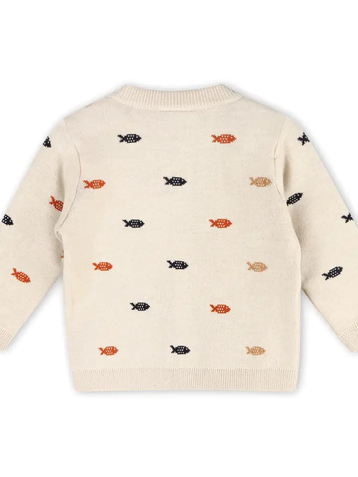 Organic Cotton Fishes Jacquard Knit Baby Pullover Sweater