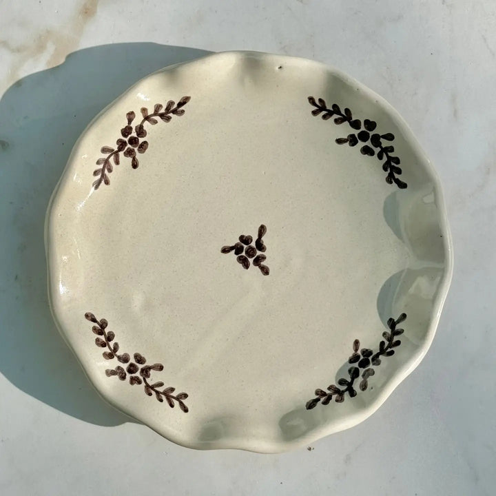 Villa Lua - Hand Painted Margot Dessert Plate in Brown Flowers