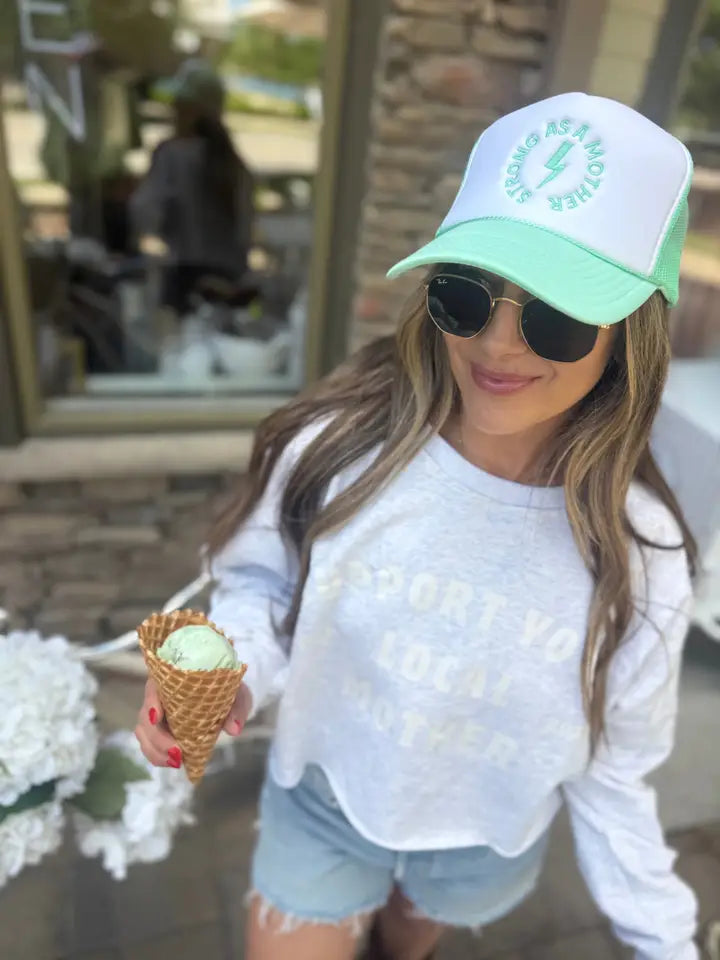 Support Your Local Mother Summer Crop Sweatshirt in Heather Grey