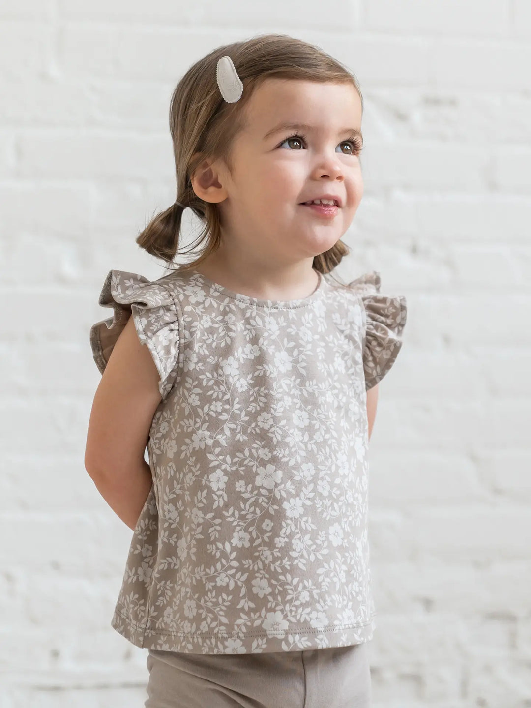 Colored Organics - Organic Ella Ruffle Sleeve Tank in Nicola Floral/Beige