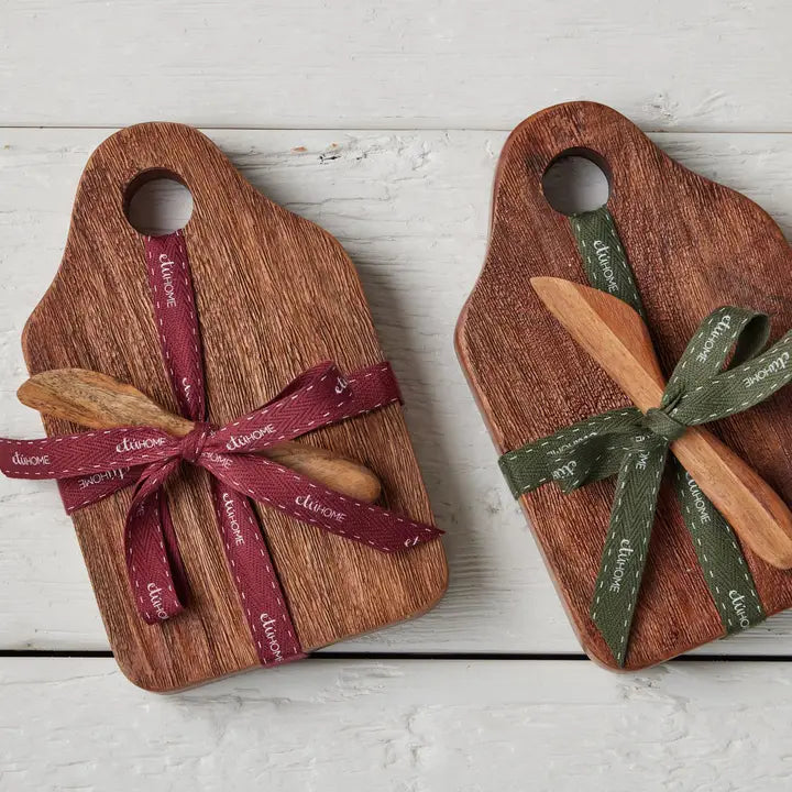 Etu Home - Mini Acacia Wood Appetizer Board with Merlot Ribbon