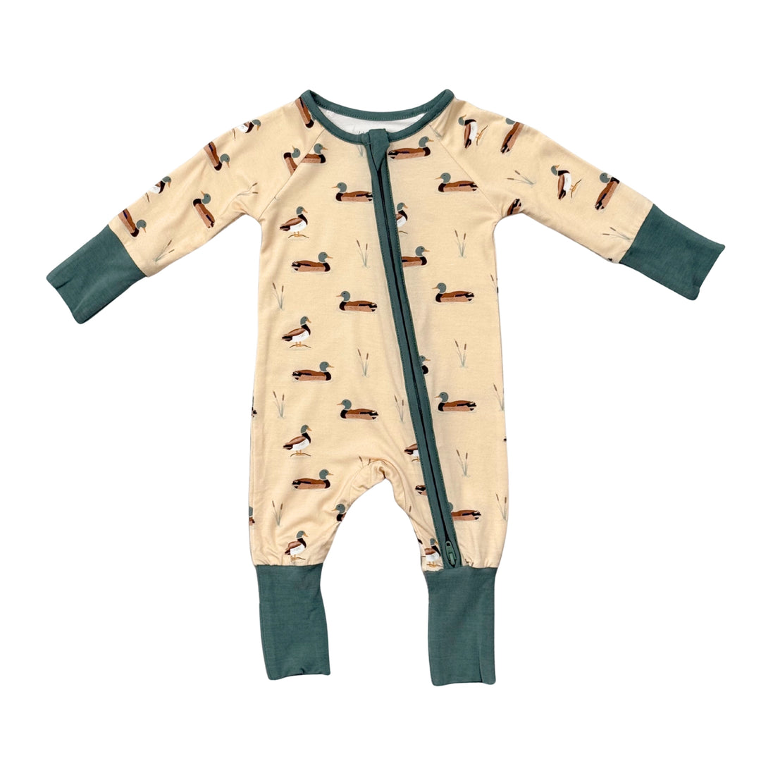BabySprouts Clothing - Long Sleeve Zip Romper in Mallard Ducks