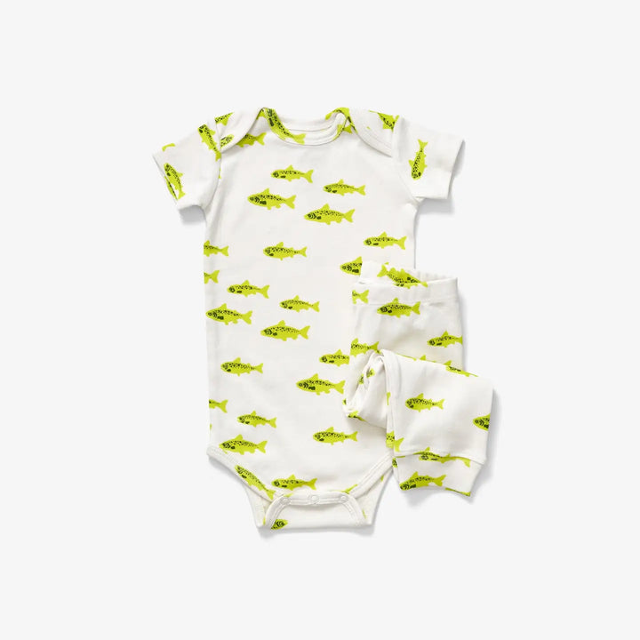 Lewis – Onesie and Pant Set in Salmon Chartreuse