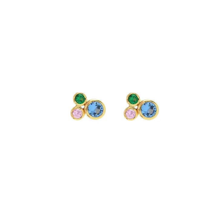 Kris Nations – Modernist Bezel Crystal Earrings in Blue/Green/Pink