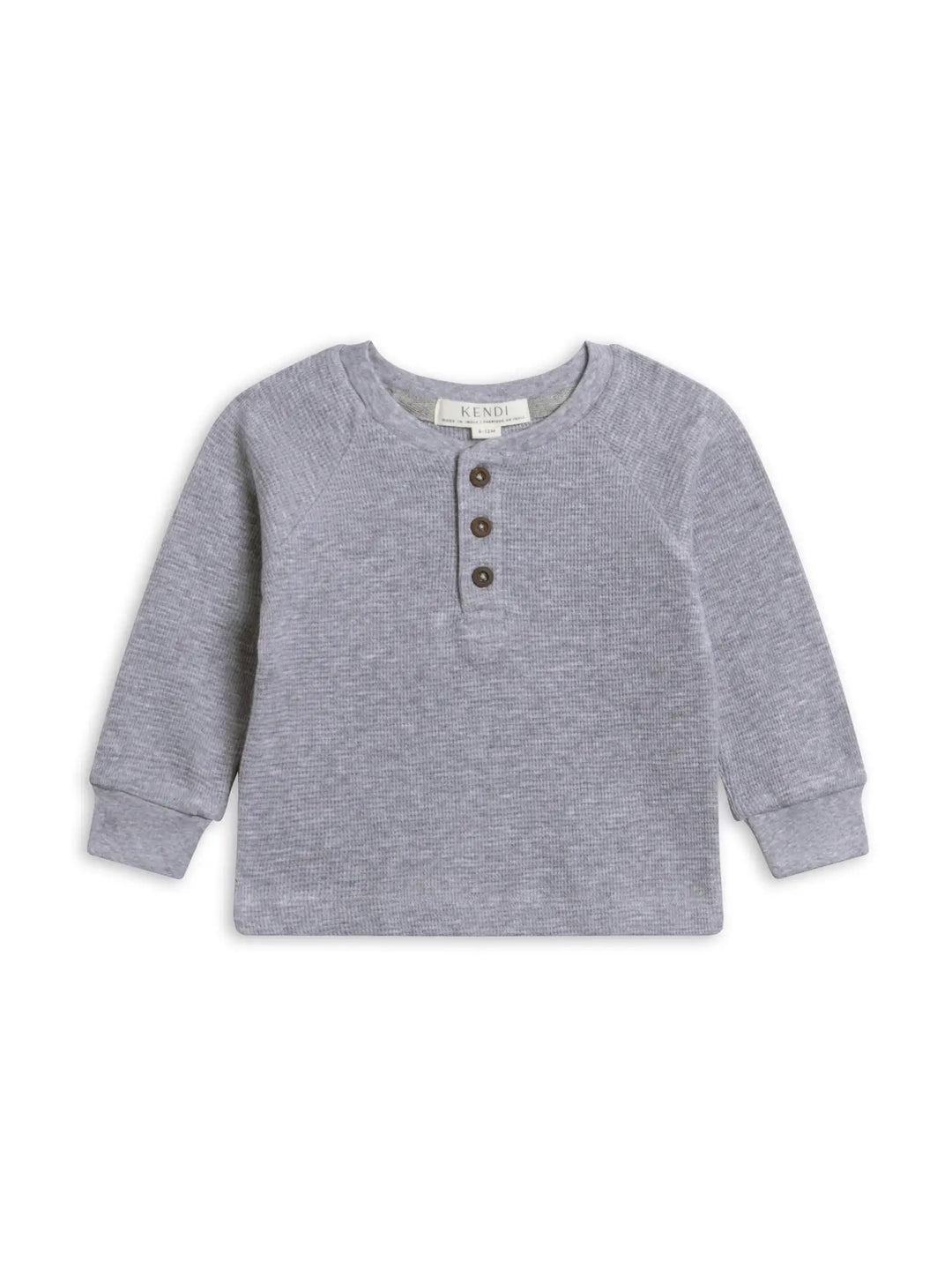Colored Organics - Jones Waffle Knit Henley Raglan Shirt in Ashen