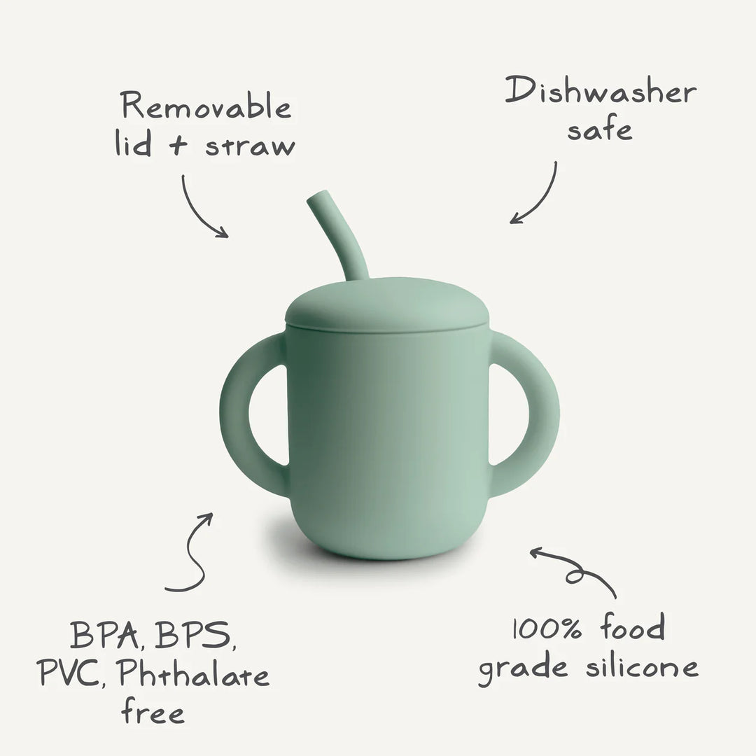 Mushie - Silicone Training Cup + Straw in Pale Blue
