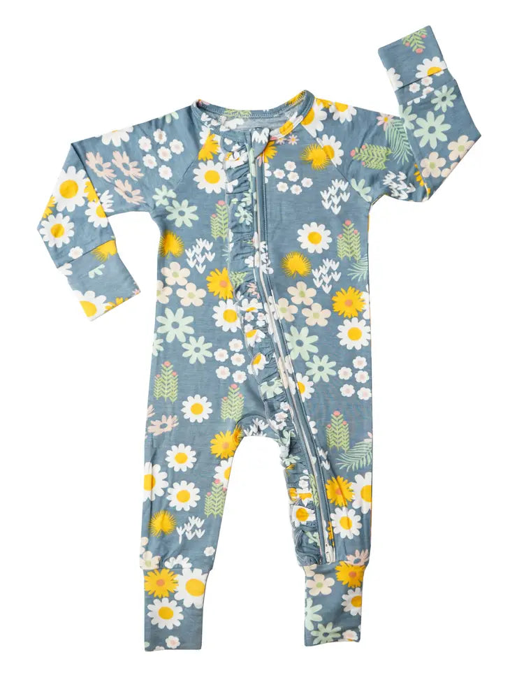 Emerson And Friends – Bamboo Footie Pajama in Blue Daisy