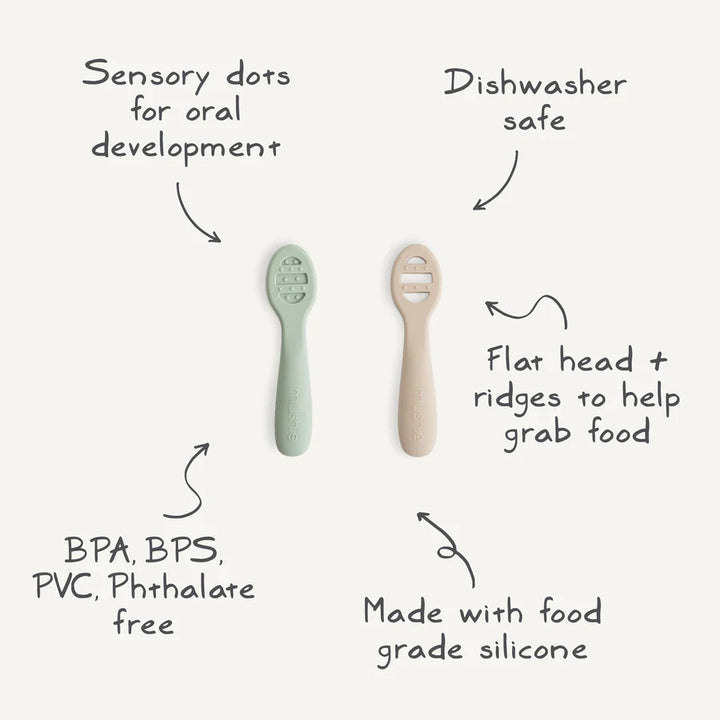 Mushie - First Feeding Baby Spoons 2-Pack in Powder Blue / Sand
