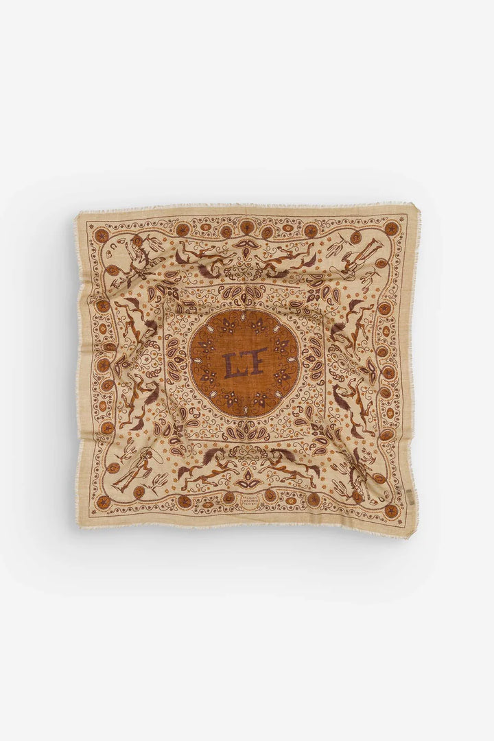 Maison Lecomte Flament – Wool Silk Blend Bandana Scarf in Far West Crema