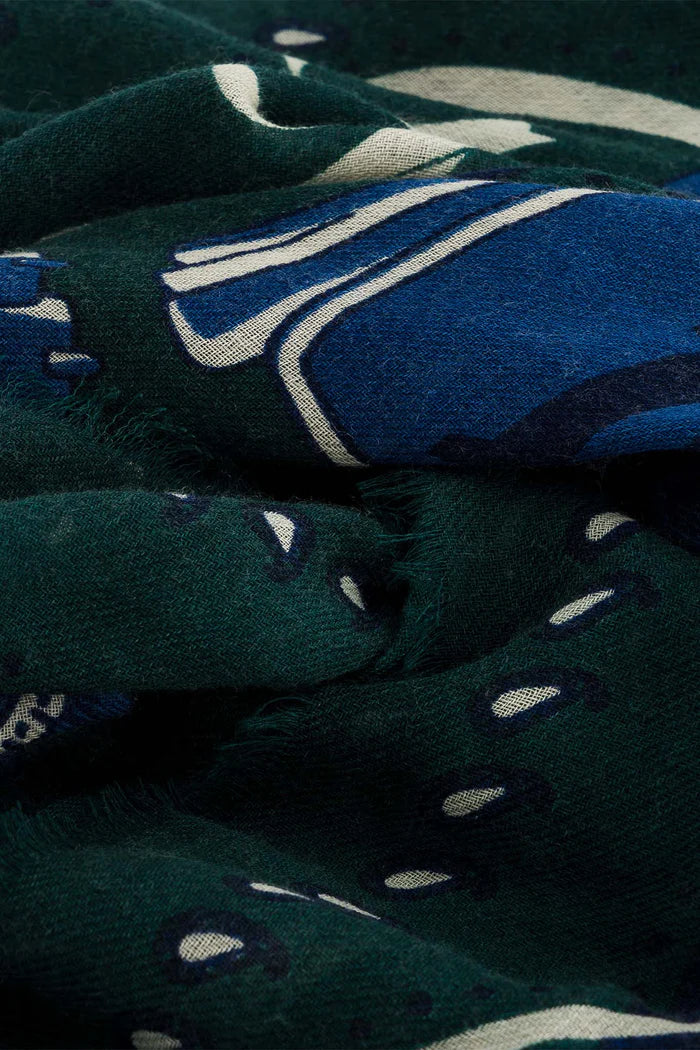 Maison Lecomte Flament – Wool Silk Blend Bandana Scarf in Jumping British Green
