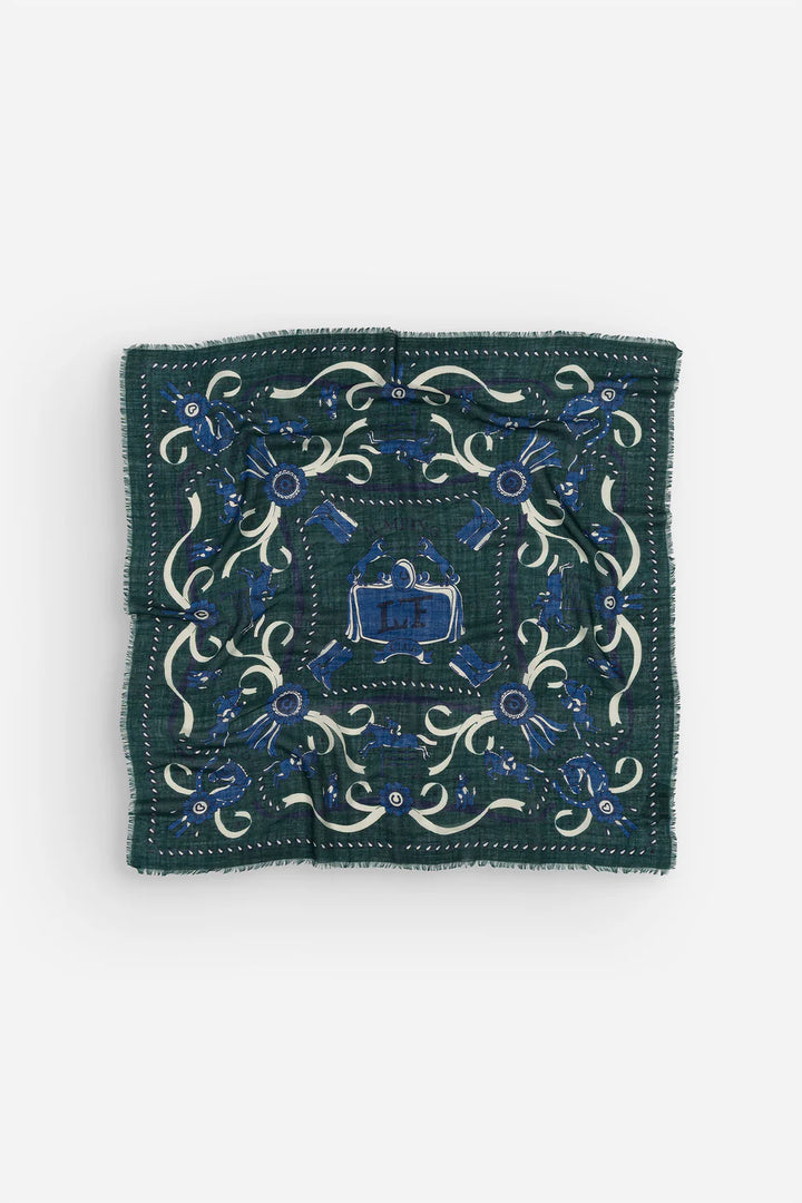 Maison Lecomte Flament – Wool Silk Blend Bandana Scarf in Jumping British Green