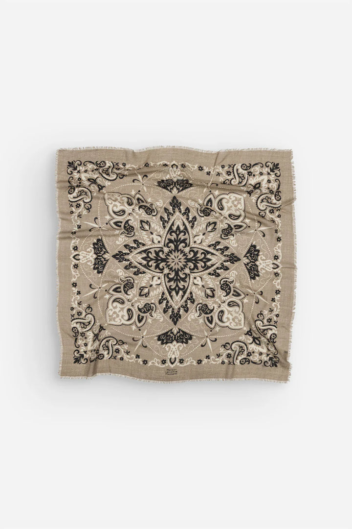 Maison Lecomte Flament – Wool Silk Blend Bandana Scarf in Rock