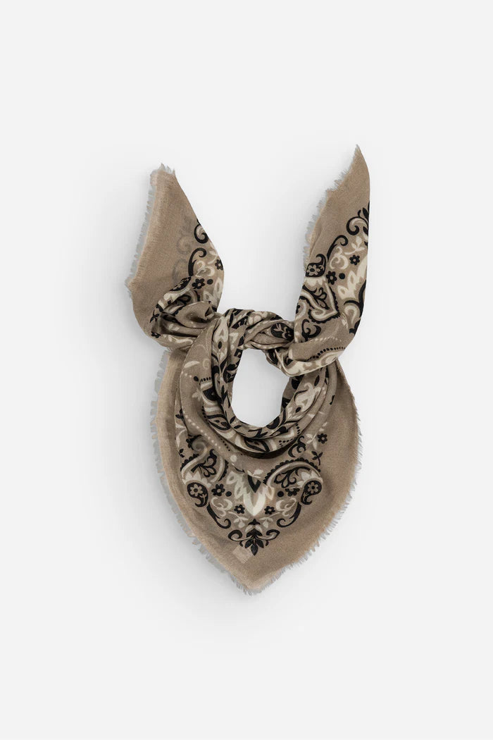 Maison Lecomte Flament – Wool Silk Blend Bandana Scarf in Rock