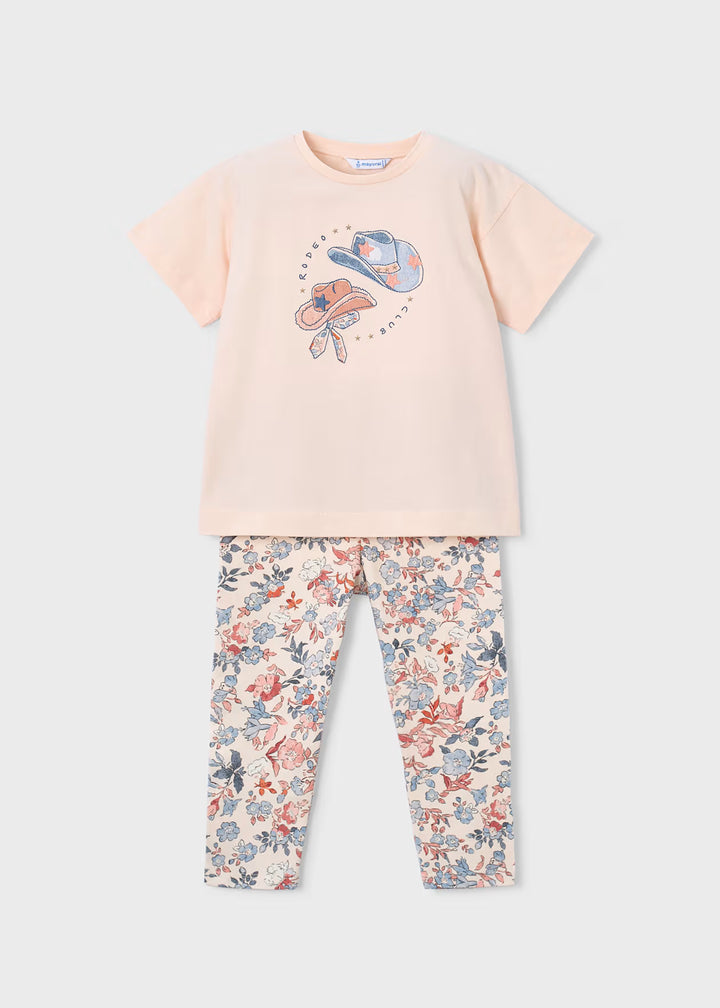 Mayoral – Printed Legging & Tee Set in Salmon Flowers