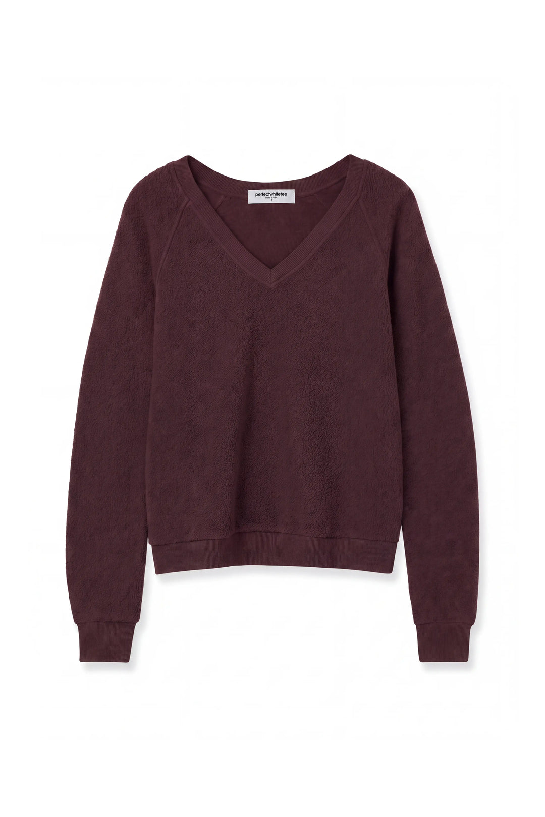 Perfect White Tee - Ziggy Reverse Fleece V-Neck in Cherry Lacquer