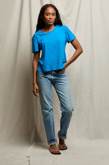 Perfect White Tee - Harley Boxy Crew in Cobalt