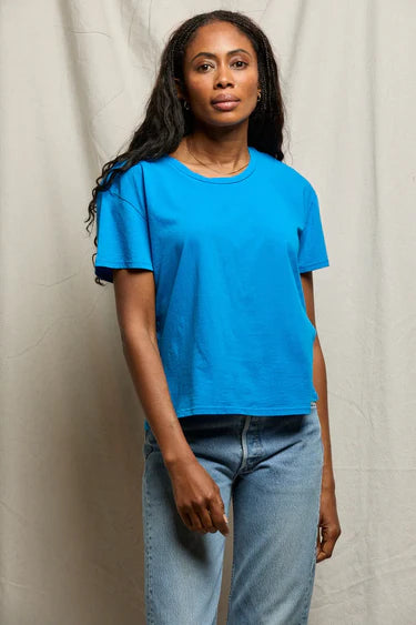 Perfect White Tee - Harley Boxy Crew in Cobalt