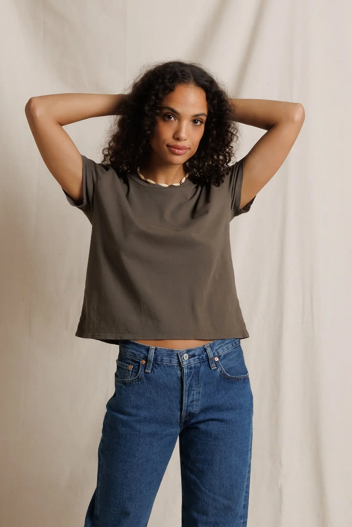 Perfect White Tee - Harley Boxy Crew in Dark Olive