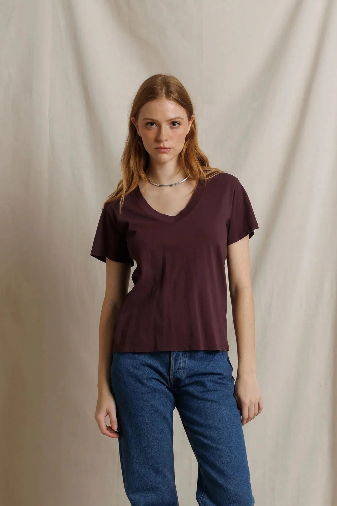 Perfect White Tee – Hendrix V-Neck Tee in Cherry Lacquer