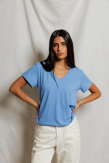 Perfect White Tee – Hendrix V-Neck Tee in Pacific Blue