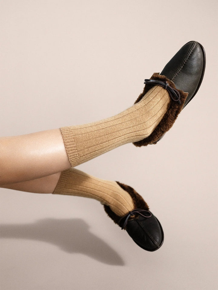 Hansel from Basel - Italia Cashmere Cozy Rib Crew Socks in Camel
