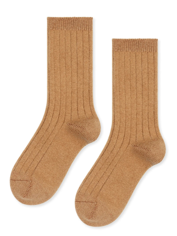 Hansel from Basel - Italia Cashmere Cozy Rib Crew Socks in Camel