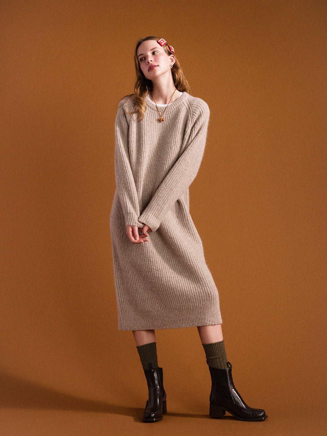Hansel from Basel – YRoch Ribbed Sweater Dress in Pebble