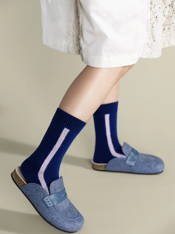 Hansel from Basel – Racing Stripe Cashmere Crew in Blue