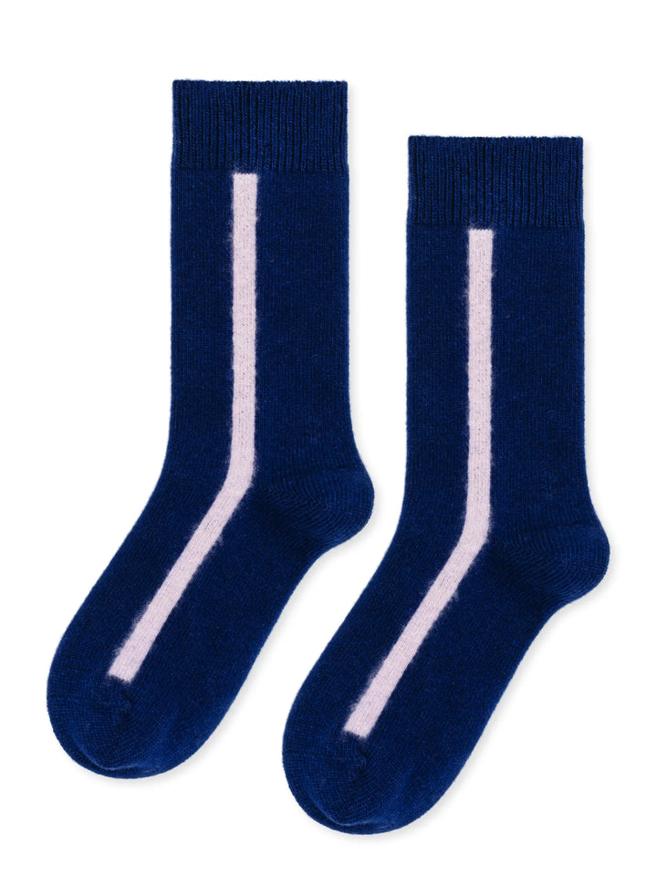 Hansel from Basel – Racing Stripe Cashmere Crew in Blue