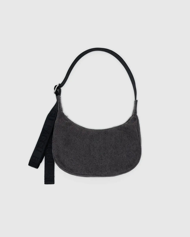 BAGGU - Small Denim Crescent Bag in Washed Black Denim