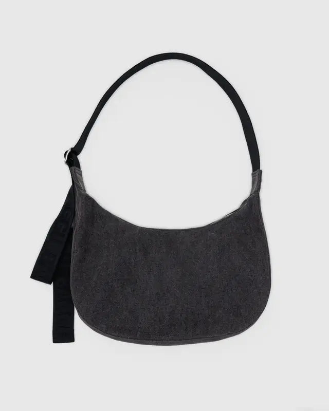 BAGGU - Medium Denim Crescent Bag in Washed Black Denim