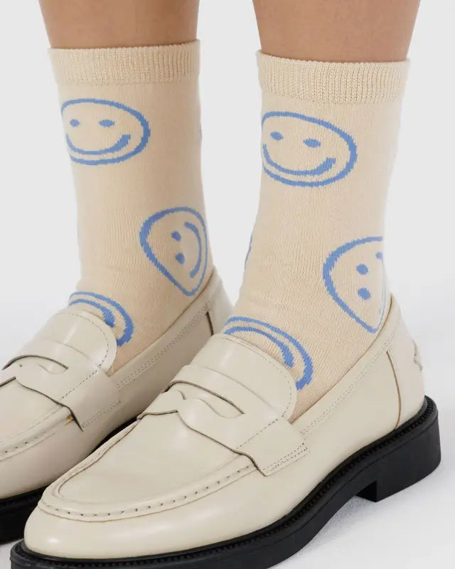 BAGGU - Crew Sock in Ecru Periwinkle Happy