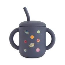 Mushie - Silicone Training Cup + Straw in Planets