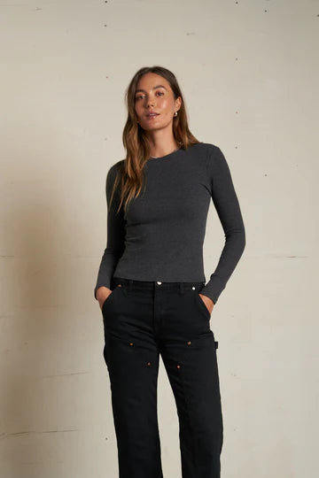 Perfect White Tee - Jolie Sweater Rib Crew Neck in Charcoal