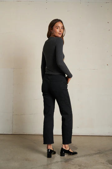 Perfect White Tee - Jolie Sweater Rib Crew Neck in Charcoal