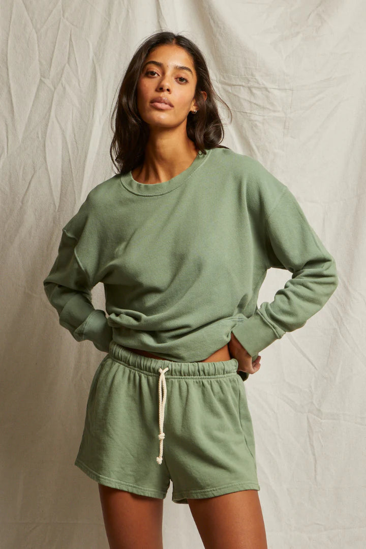 Perfect White Tee - Tyler French Terry Pullover in Aloe