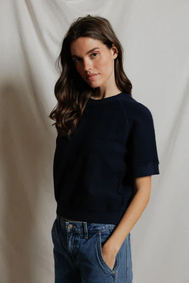 Perfect White Tee - Kennedy Short Sleeve Crew Neck Sweatshirt in Navy