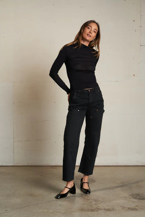 Perfect White Tee – Kim Light French Jersey Mock Neck in True Black