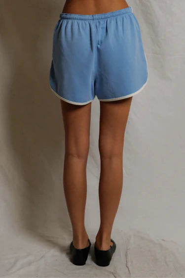 Perfect White Tee – Leo Dolphin Shorts in Pacific Blue and Bright Ivory