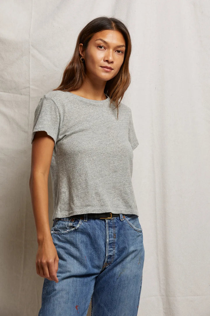 Perfect White Tee - Lisa Short Sleeve Cotton Tee in Heather Grey