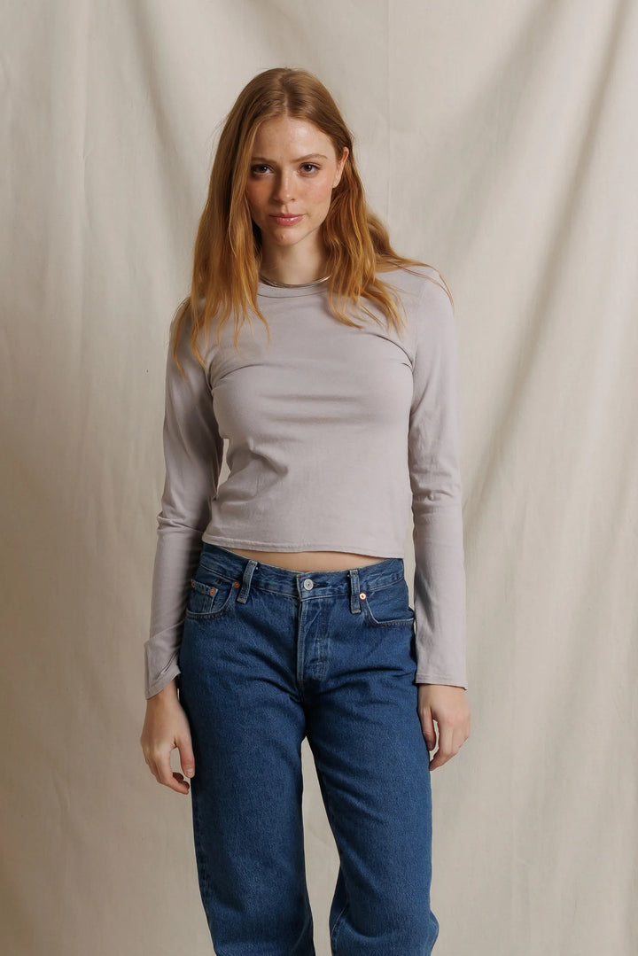 Perfect White Tee - Lisa Long Sleeve Crew Neck in Cloud Grey