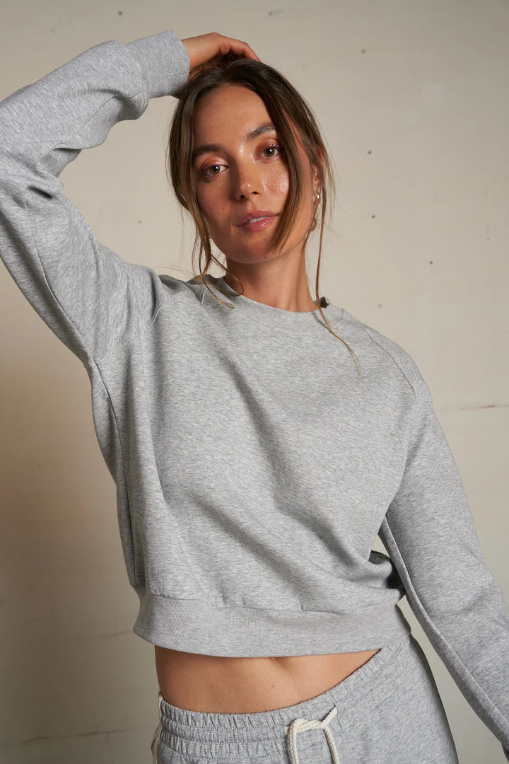 Perfect White Tee - Lucia Travel Raglan Sweatshirt in Heather Grey