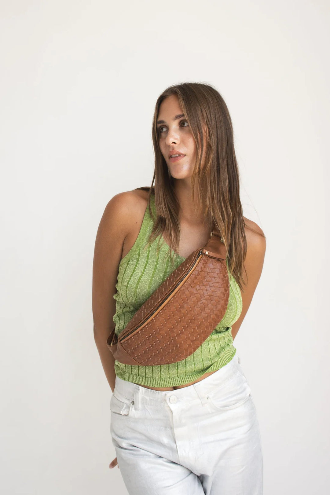 MANDRN - Woven Atlas Fanny Pack in Tan