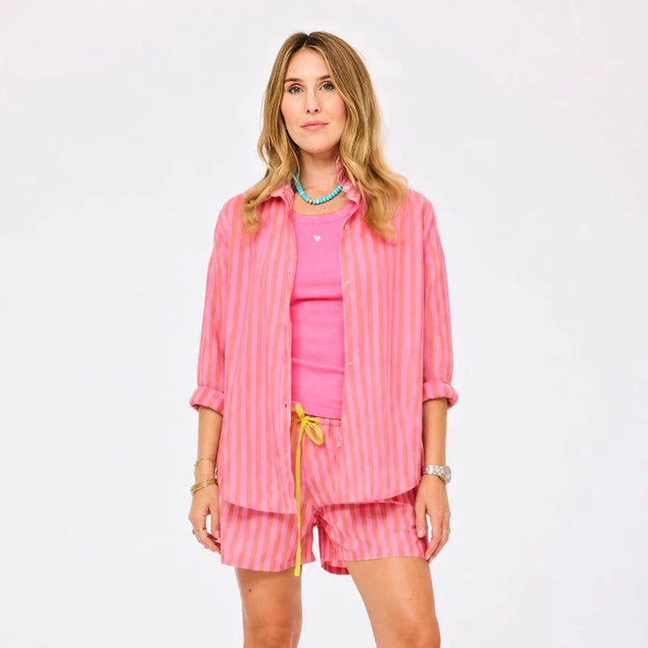 Kerri Rosenthal – Weekend Stripe Short in Palm Pink and Cali Rose