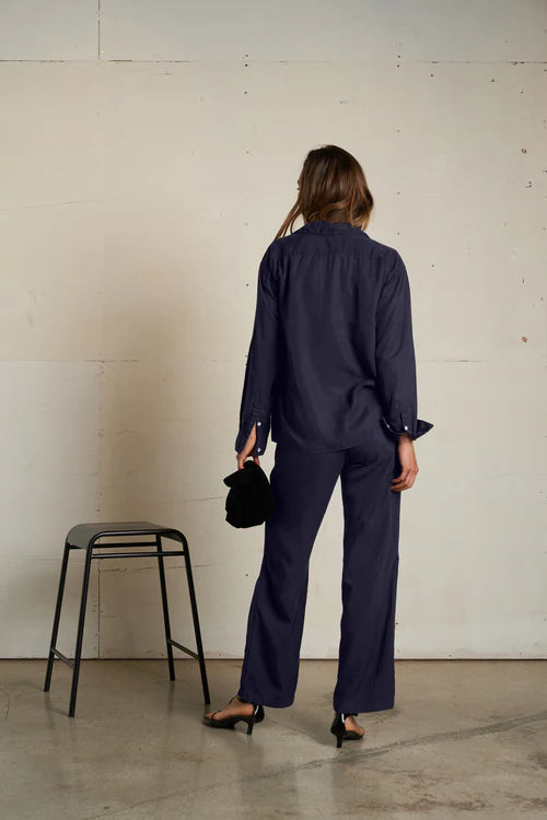 Perfect White Tee – Melody Tencel Button Top in Navy