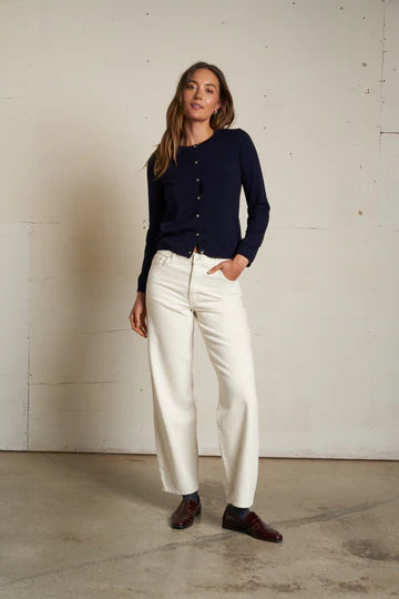 Perfect White Tee - Moira Cotton Cashmere Cardigan in Navy