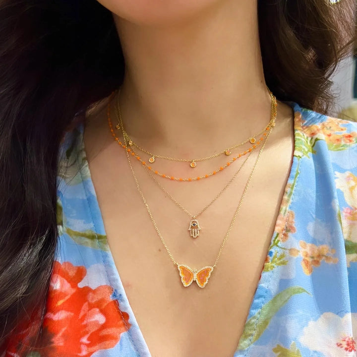 Enamel Beaded Chain Necklace in Tangerine/Gold