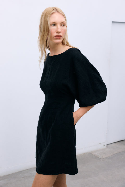 The New Society – Galium Short Dress in Midnight Black