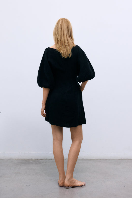 The New Society – Galium Short Dress in Midnight Black