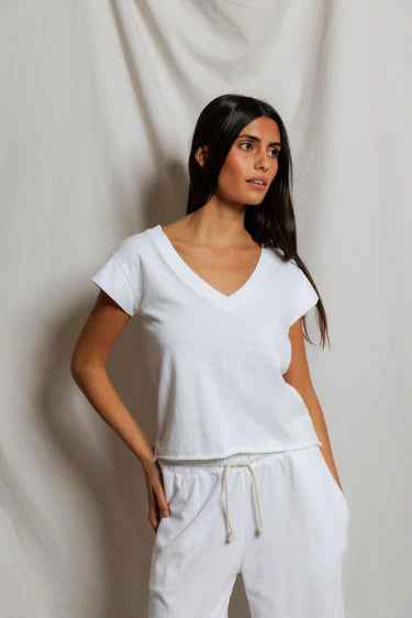 Perfect White Tee – Pearl Japanese Jersey V-Neck Tee in White